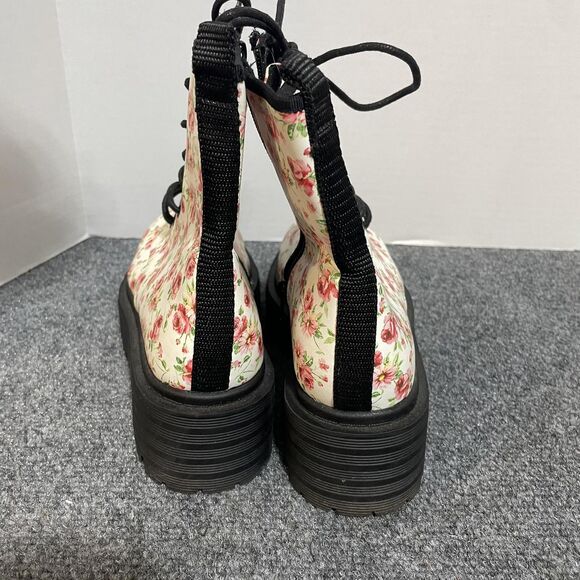 Floral Combat Boots Womens Size 7 White Pink Platform Lace Up Ankle Chunky - Picture 5 of 8